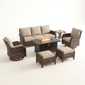 Patio Furniture Set Designed for All-Weather Entertaining, Fire Pit Table, Rattan Wicker, 7 Piece Set