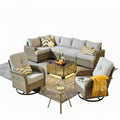 9 Pieces Patio Furniture Set outside Furniture Wicker Patio Conversation Set with Swivel Chairs, Outdoor Furniture for Garden, Gray