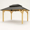 Wooden Patio Gazebo Built for Year-Round Use, Double Steel Roof, 10x12 Dimensions, Weather Resistant