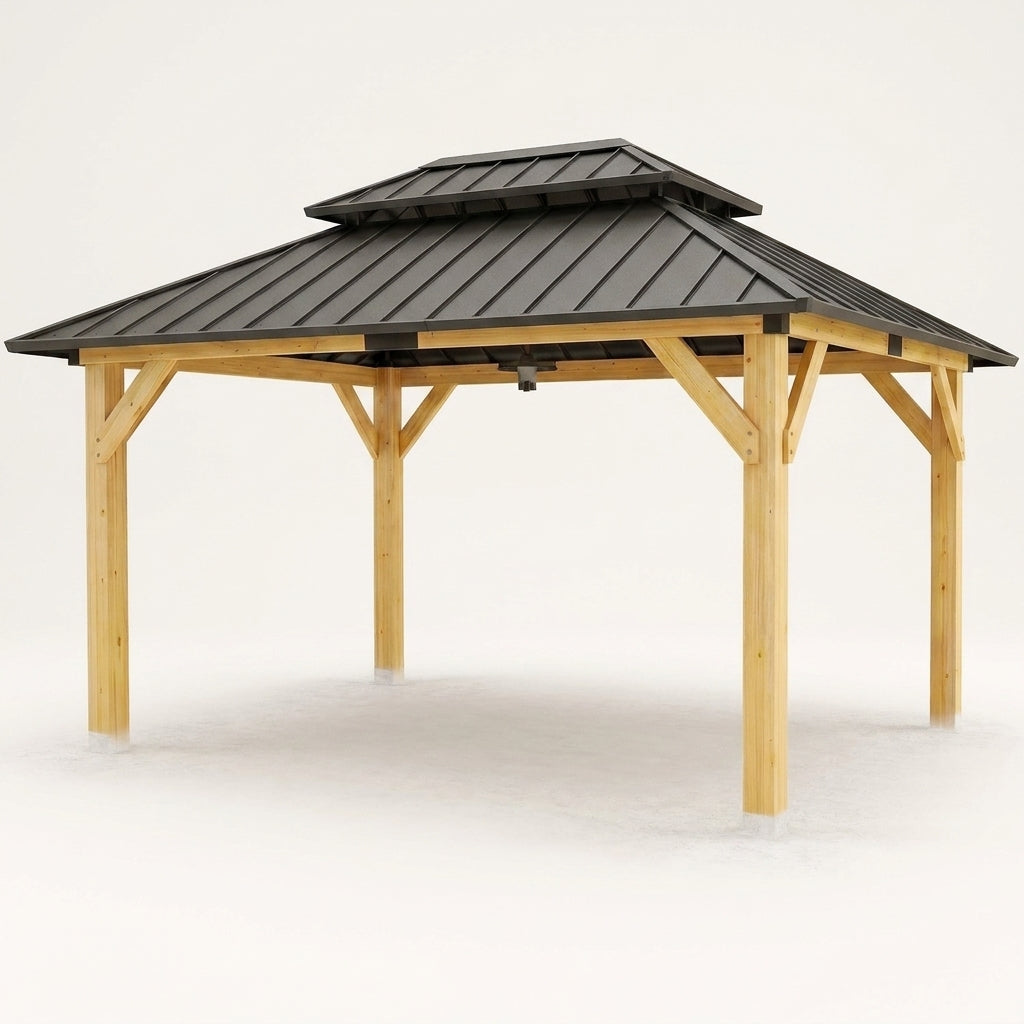 10' X 12' Wooden Gazebo,Patio Hardtop Gazebo Wood,Diy Color Permanent Pavilion with Galvanized Steel Double Metal Roof for Backyard, Deck(Windproof, Snow-Load Bearing, Waterproof, Rustproof) — Studio Shot