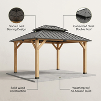 10' X 12' Wooden Gazebo,Patio Hardtop Gazebo Wood,Diy Color Permanent Pavilion with Galvanized Steel Double Metal Roof for Backyard, Deck(Windproof, Snow-Load Bearing, Waterproof, Rustproof) — infographic