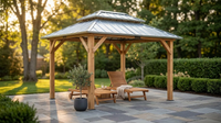 10' X 12' Wooden Gazebo,Patio Hardtop Gazebo Wood,Diy Color Permanent Pavilion with Galvanized Steel Double Metal Roof for Backyard, Deck(Windproof, Snow-Load Bearing, Waterproof, Rustproof) — Lifestyle