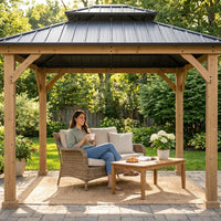 10' X 12' Wooden Gazebo,Patio Hardtop Gazebo Wood,Diy Color Permanent Pavilion with Galvanized Steel Double Metal Roof for Backyard, Deck(Windproof, Snow-Load Bearing, Waterproof, Rustproof) — Lifestyle