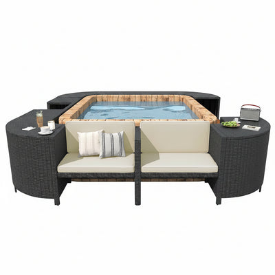 73In Square Hot Tub for 4-6 Person,  Inflatable Hot Tub Home SPA for Outdoor, 910L Capacity, 130Pcs Massage Jets, W/4 Filters, Lockable Cover, Storage Bag, 2 Cup Holder, Gray