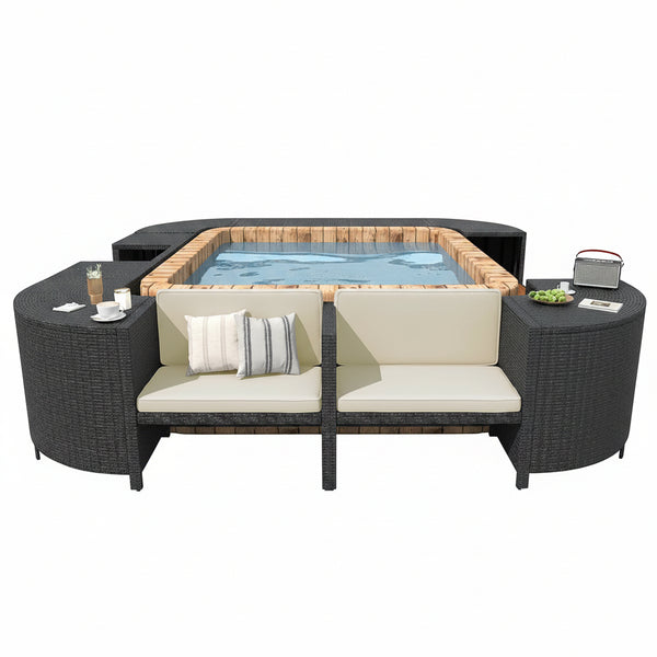73In Square Hot Tub for 4-6 Person,  Inflatable Hot Tub Home SPA for Outdoor, 910L Capacity, 130Pcs Massage Jets, W/4 Filters, Lockable Cover, Storage Bag, 2 Cup Holder, Gray