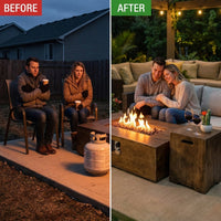 2 Piece Outdoor Propane Fire Pit Table Set — Before & After