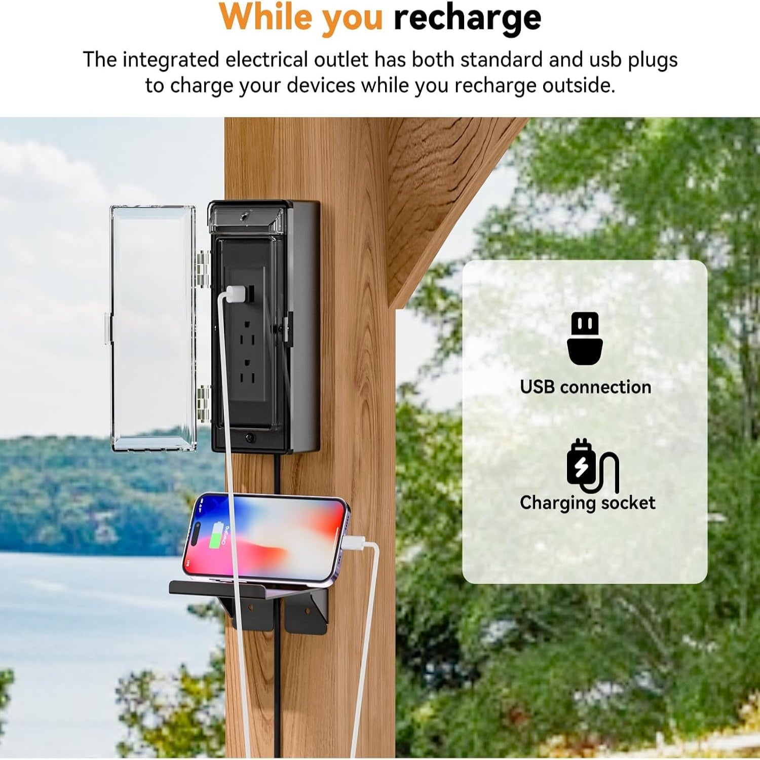 Modern Shade Grill Gazebo 6' X 8', Cedar Wood Gazebo with USB and USB-C Charging Ports, Outdoor Bar with Galvanized Steel Roof, Shelves and Paper Towel Holder, Patio Bars for Backyard