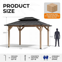 10' X 12' Wooden Gazebo,Patio Hardtop Gazebo Wood,Diy Color Permanent Pavilion with Galvanized Steel Double Metal Roof for Backyard, Deck(Windproof, Snow-Load Bearing, Waterproof, Rustproof)