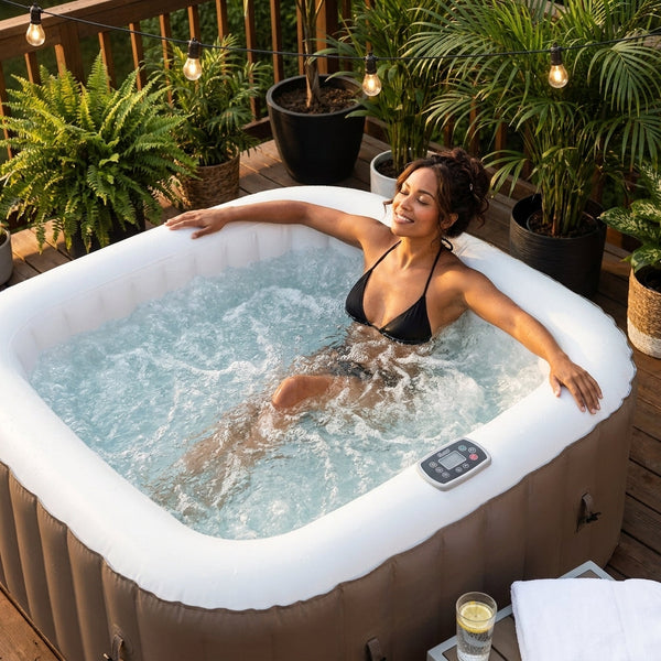 Inflatable Hot Tub Built for Outdoor Relaxation, 6-Person Capacity, 130 Bubble Jets, Insulated Cover