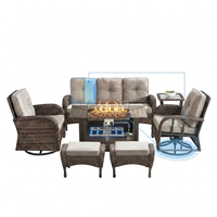 7 Piece Outdoor Patio Furniture Set, Patio Furniture Set with Fire Pit Table Rattan Wicker Patio Furniture Set, Brown Wicker & Beige Cushion — How It Works