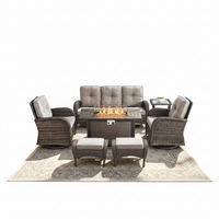 Patio Furniture Set Designed for All-Weather Entertaining, Fire Pit Table, Rattan Wicker, 7 Piece Set