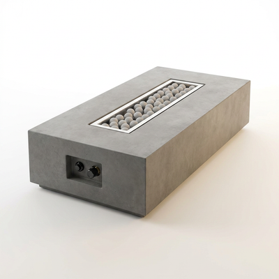 Fire Pit Table Engineered for Year-Round Use, Rectangular Concrete Design, Ceramic Wind Guard, Multi-Function