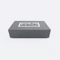 Fire Pit Table Engineered for Year-Round Use, Rectangular Concrete Design, Ceramic Wind Guard, Multi-Function