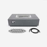 Fire Pit Table Engineered for Year-Round Use, Rectangular Concrete Design, Ceramic Wind Guard, Multi-Function